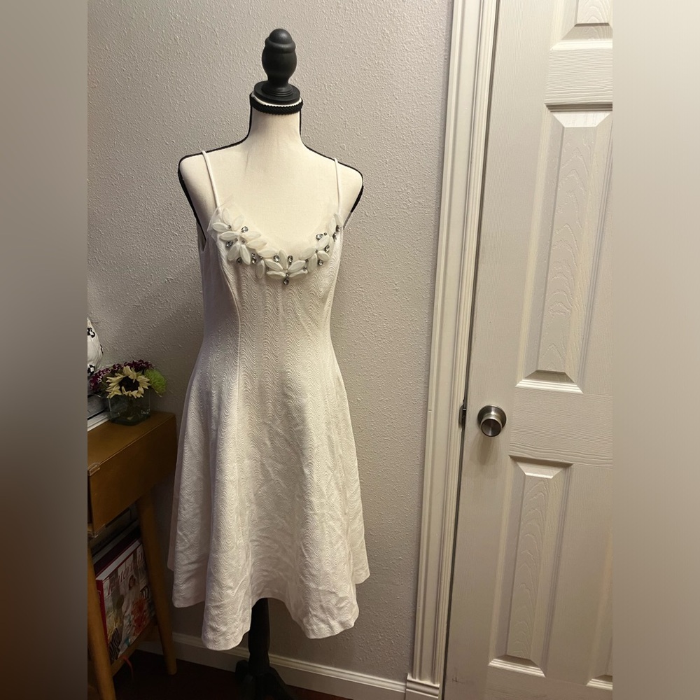 Vera Wang Above Knee Dress with Floral Embellishments